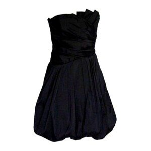 Betsy & Adam Taffeta Strapless Pleated 6 Mini Cocktail Dress Bubble Hem Black